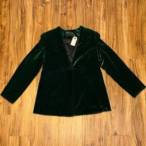 Helena Caballero women’s large 12 jacket top Green Velvet beads elegant holiday